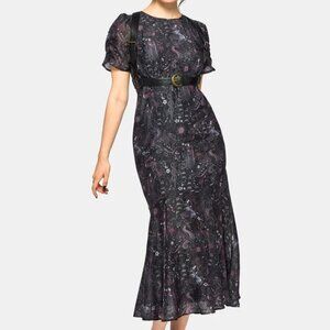 Disturbia Black Paisley Midi Dress with Subtle Purple Accents